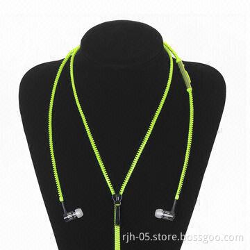 Fashionable design zipper earphone with microphone for girl